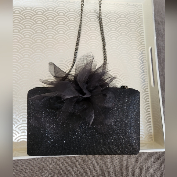 Simitri Black Angel Clutch Crossbody Evening Bag Tulle Bow - Picture 7 of 13